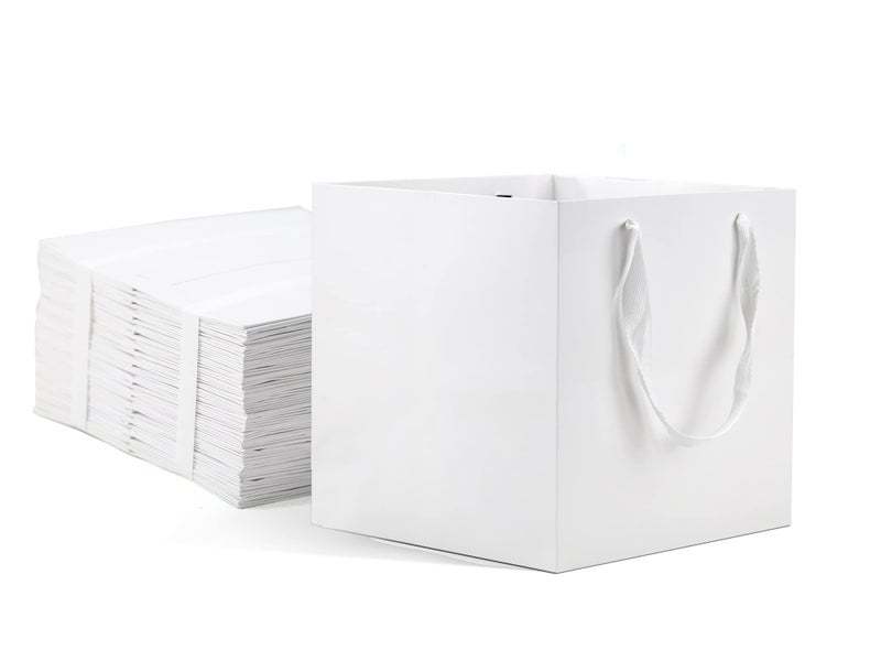 HUAPRINT White Paper Bags with handlesGift Bags Bulk 24 Pack8x8x8inch Square SizePaper Shopping Bags Kraft Party Favor BirthdayGoody TakeOut Merchandise Retail Bags